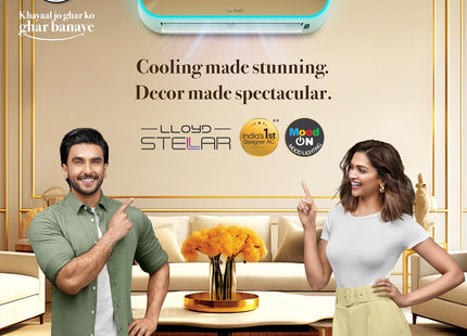 Lloyd Stellar Lite 1.5 Ton 5 Star Wi-Fi Inverter Split AC (6 in 1 Convertible, Mood Lighting, Door Open Alert, Copper, Smart 4-Way Swing, White/Silver Deco, GLS18V5FWSSL