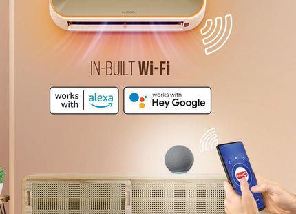 Lloyd Stellar Lite 1.5 Ton 5 Star Wi-Fi Inverter Split AC (6 in 1 Convertible, Mood Lighting, Door Open Alert, Copper, Smart 4-Way Swing, White/Silver Deco, GLS18V5FWSSL