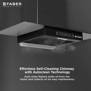 FABER HOOD MERCURY PRO IN HC SC BK FL 90 Auto Clean Straight Glass | Touch & Gesture Control | Autoclean| Powerful Suction |Filterless Technology| Low Noise Wall Mounted Black 1200 CMH Chimney