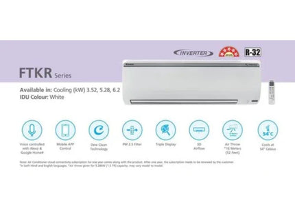 Daikin 1.5 Ton 5 Star Inverter Split AC (Copper, PM 2.5 Filter, 2022 Model, FTKR50U, White)