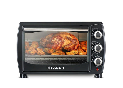 Faber 20 liter 1400 Watts OTG|Bake, Toast, Grill|4 Stage Functions, Upper & Lower Heating|Cool-Touch Handle, Heat Resistant Glass, Indicator Light, Auto-Shut, Ready Bell|Removable Crumb Tray|(Black)