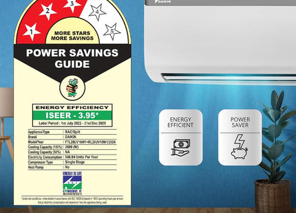 Daikin 0.8 Ton 3 Star, Fixed Speed Split AC (Copper, PM 2.5 Filter, 2022 Model, FTL28U, White)