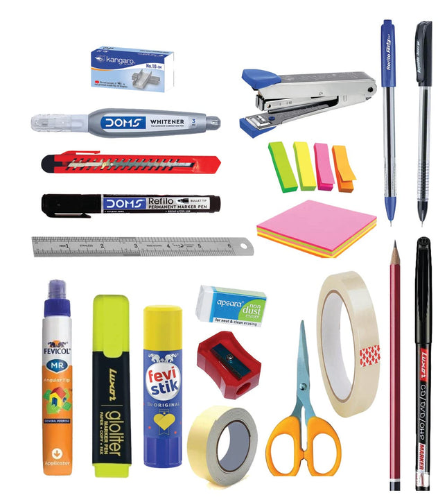 QURTASIA All in 21 Items Stationery for Office, School, Shop & Hospital Office Set (Multicolor)