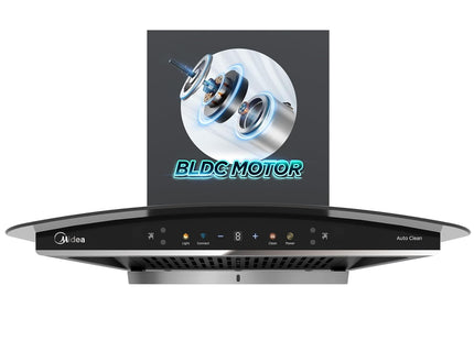 Midea 60 cm 1600 m3/hr BLDC, Filter-less, Wi-Fi enabled, intelli- Autoclean, 9 speed kitchen Chimney, Free Installation Kit (Megan Auto Clean), Black