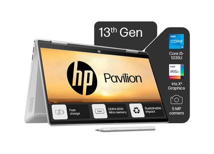 HP Pavilion x360, 13th Gen Intel Core i5-1335U, 14-inch (35.6 cm), FHD, Touchscreen, 16GB DDR4, 1TB SSD, FPR, 5 MP Camera, Backlit KB, Audio by B&O, Pen (Win 11, MSO 2021, Silver, 1.51 kg), ek1010TU
