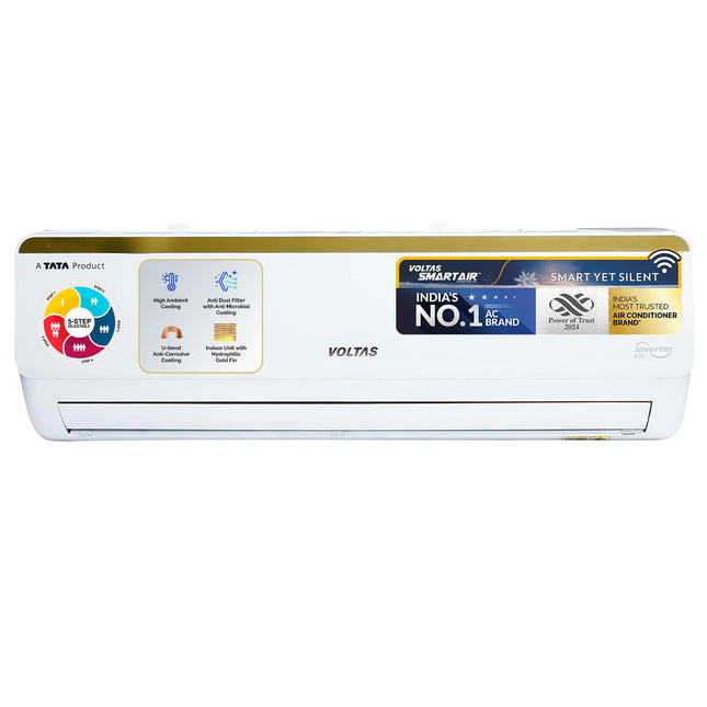 Voltas 1.5 Ton 5 Star Inverter Split AC (Copper, 5-in-1 Adjustable Mode, Anti-dust Filter, 185V Vertis Smart Elite Gold, White)