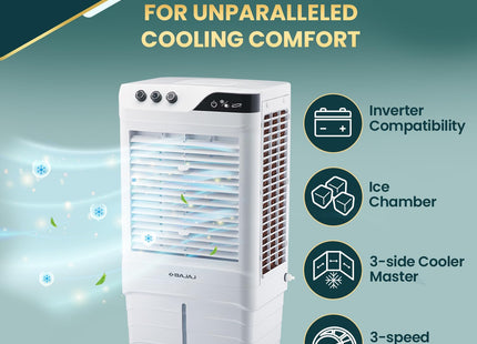 Bajaj DMH90 Neo 90L Desert Air Cooler For Home | For Larger Room | Big Ice Chamber | High-Speed | Invertor Compatible | 90Ft Air Throw | 3 Yrs Warranty (1 Yr Standard + 2 Yrs Extended Warranty)【White】