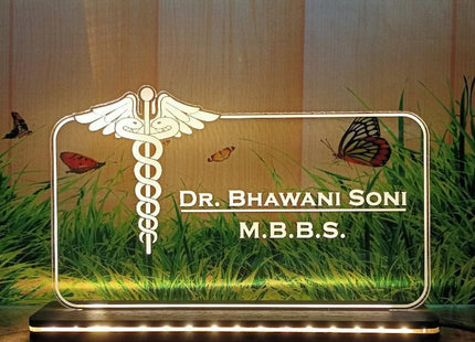 OSMLY Acrylic Laser Engraved Table Sign Stand, Laser Engraved Acrylic Sign or Name Plate for Doctor, Teacher, Advocate, Medical, Proprotor office or Promotion Gift(6 x 8 inch) Warm White
