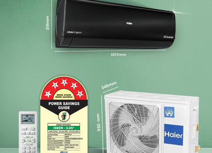 Haier Limited Edition 1.6 Ton 5 Star AI Climate Control Smart Split AC (5460 Watts, Copper, HEXA Inverter, Heavy Duty, 4-Way Swing, Frost Clean, HD Filter, Cools at 60°C-HSU19K-PZAIB5BN-INV, Black)
