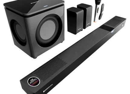 ZEBRONICS 1100 Watts Powerful Soundbar, 7.2.4 Home Theatre, Wireless (Dual Satellites + Dual Driver Subwoofer) Dual Radiators, DTS X, Dolby Atmos, Karaoke UHF Mic, HDMI eARC, Optical (Juke BAR 10000)