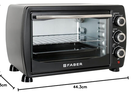 Faber 20 liter 1400 Watts OTG|Bake, Toast, Grill|4 Stage Functions, Upper & Lower Heating|Cool-Touch Handle, Heat Resistant Glass, Indicator Light, Auto-Shut, Ready Bell|Removable Crumb Tray|(Black)