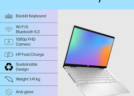 HP Pavilion x360, 13th Gen Intel Core i5-1335U, 14-inch (35.6 cm), FHD, Touchscreen, 16GB DDR4, 1TB SSD, FPR, 5 MP Camera, Backlit KB, Audio by B&O, Pen (Win 11, MSO 2021, Silver, 1.51 kg), ek1010TU