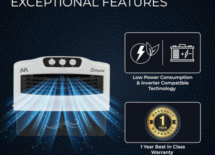 RR Zello Plus 50 Window Air Cooler | Cooler with High Air Delivery, Wood Wool Pads | Room Cooler with Inverter Compatibility| 1 year Warranty | 50L (Zello Plus)