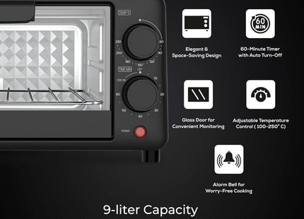 Pigeon Oven Toaster Grill 9 Liters OTG without Rotisserie for Oven Toaster and Grill for grilling and baking Cakes (Grey)