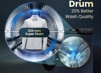 Haier 8 Kg 5 Star Powered by AI-DBT with PuriSteam, 525mm Super Drum Fully Automatic Front Load Washing Machine (EFL80-IM12IBIEBK, Inverter with In-Built Heater, Stainless Steel Drum, Black)