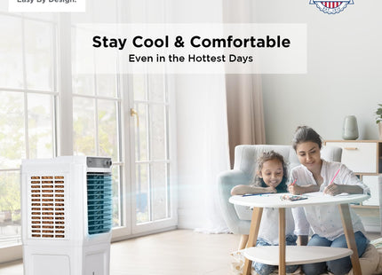 Black+Decker Evaporative Air Cooler Remo 55L Air Throw 26 ft With Lockable Rear wheel Antibacterial Honeycomb pads Inverter compatible 105 Watts 230 V AC White and Grey | Size Medium