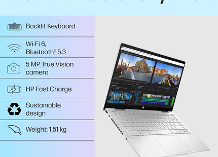 HP Pavilion x360, 13th Gen Intel Core i5-1335U, 14-inch (35.6 cm), FHD, Touchscreen, 16GB DDR4, 1TB SSD, FPR, 5 MP Camera, Backlit KB, Audio by B&O, Pen (Win 11, MSO 2021, Silver, 1.51 kg), ek1010TU