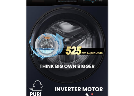 Haier 8 Kg 5 Star Powered by AI-DBT with PuriSteam, 525mm Super Drum Fully Automatic Front Load Washing Machine (EFL80-IM12IBIEBK, Inverter with In-Built Heater, Stainless Steel Drum, Black)