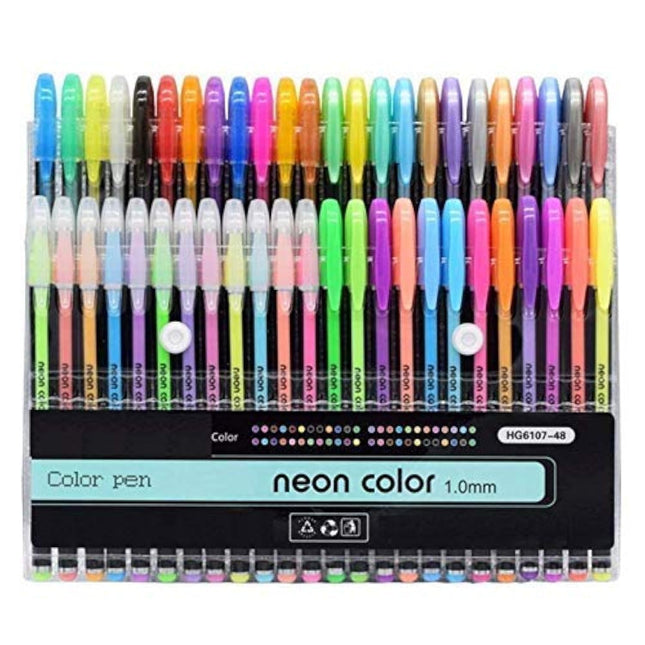 Qatalitic Set of 48 Neon Gel Pens consisting Fluorescent, Metallic, Glitter, and Pastel Colour pens for DIY Art & Crafts (Sketching, Drawing & Painting Purpose)