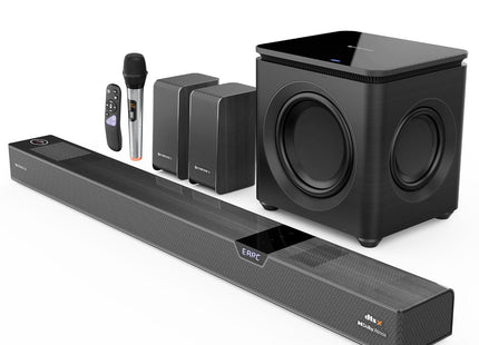 ZEBRONICS 1100 Watts Powerful Soundbar, 7.2.4 Home Theatre, Wireless (Dual Satellites + Dual Driver Subwoofer) Dual Radiators, DTS X, Dolby Atmos, Karaoke UHF Mic, HDMI eARC, Optical (Juke BAR 10000)