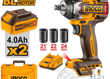 MODEL-  INGCO C1WL BRUSHLESS CORDLESS INPACT WRENCH-2050 20(TORQUE-500NM 3 SPEED BATTERY