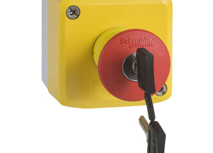 MODEL- XALK188E SCHNEIDER CONTROL YELLOW STATION-1 RED MUSHROOM HEAD PUSHBUTTON 40 KEY RELEASE 1 NO+1NC