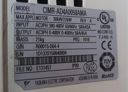 MODEL-INVERTER,22KW,415V,3P,YASKAWA CIMR-AD4A0058AMA