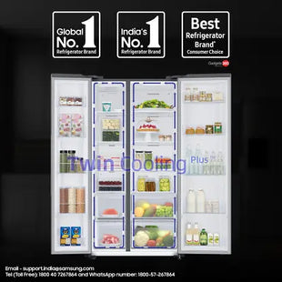 SAMSUNG 653 L Frost Free Side by Side 3 Star Refrigerator with AI and WiFi, Convertible 5-in-1, Digital Inverter  (Refined Inox, RS76CG8003S9HL)