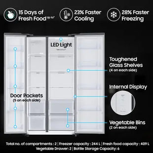 SAMSUNG 653 L Frost Free Side by Side 3 Star Refrigerator with AI and WiFi, Convertible 5-in-1, Digital Inverter  (Refined Inox, RS76CG8003S9HL)