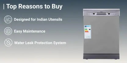 Midea TORRINO,WQP12-5201F Free Standing 13 Place Settings Intensive Kadhai Cleaning| No Pre-rinse Required Dishwasher