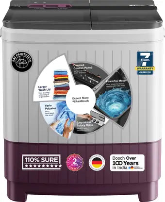 BOSCH 8.5 kg 5 Star with 1360 High RPM Spin Motor Semi Automatic Top Load Washing Machine Multicolor  (WJP854V0IN)