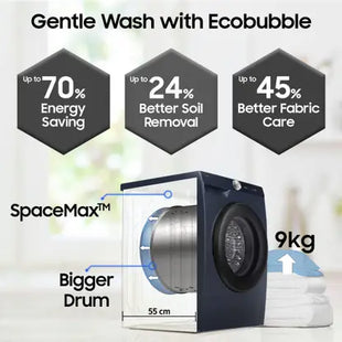 SAMSUNG 9 kg 5 Star, AI Control, AI Ecobubble, Super Speed, Wi-Fi, Hygiene Steam, Digital Inverter Motor Fully Automatic Front Load Washing Machine with In-built Heater