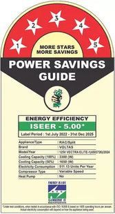 Voltas 2024 Model 1 Ton 3 Star Split Inverter AC - White (123V Vectra Elite-1(4503714)