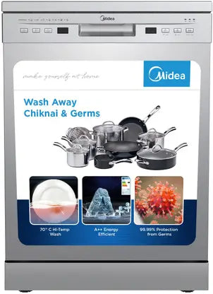 Midea TORRINO,WQP12-5201F Free Standing 13 Place Settings Intensive Kadhai Cleaning| No Pre-rinse Required Dishwasher
