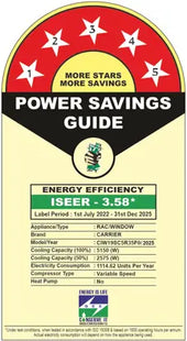 CARRIER 2025 Model 1.5 Ton 5 Star Window Inverter AC - White  (CIW19SC5R35F0, Copper Condenser)