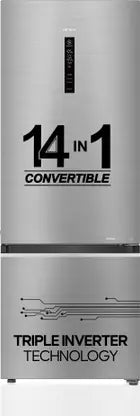 Haier 325 L Frost Free Double Door 3 Star Convertible Refrigerator with 3-Star 14 In 1 Convertible Modes, 1 Hour Icing Technology, Digital Control Panel  (Dazzle Steel, HEB-333DS-P)