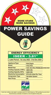 Voltas 2024 Model 1.5 Ton 3 Star Split Inverter AC - White  (183V Vectra Prism(4503446), Copper Condenser)