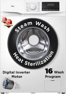 TCL 8.5 kg Digital Inverter Motor 1400 RPM Fully Automatic Front Load Washing Machine with In-built Heater White  (TWF85-P6S)