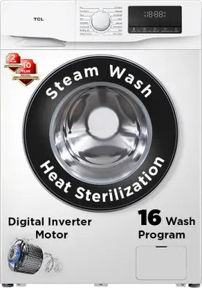 TCL 8.5 kg Digital Inverter Motor 1400 RPM Fully Automatic Front Load Washing Machine with In-built Heater White  (TWF85-P6S)