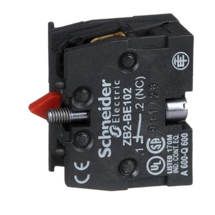 MODEL-SCHNEIDER ELECTRICAL ZB2-BE 102 (NO)Description This additionnal contact block  high power switching is a separate component of diameter 22mm XB4 or XB5 ranges It features a single NC contact block and screw connection type.