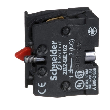 MODEL-SCHNEIDER ELECTRICAL ZB2-BE 102 (NO)Description This additionnal contact block  high power switching is a separate component of diameter 22mm XB4 or XB5 ranges It features a single NC contact block and screw connection type.